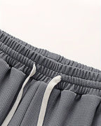 Men's Two Piece Waffle Knit Set with Short Sleeve T-Shirt and Drawstring Shorts