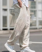 Men's Wide-Leg Trousers with Drawstring Waist and Side Pockets