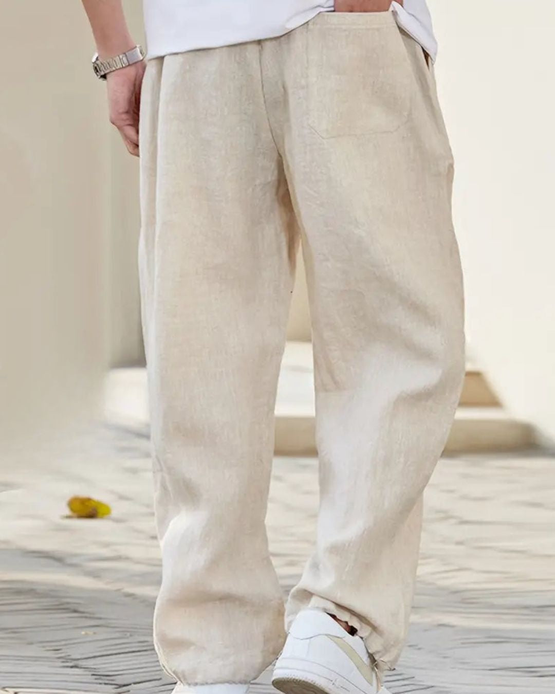 Men's Wide-Leg Trousers with Drawstring Waist and Side Pockets
