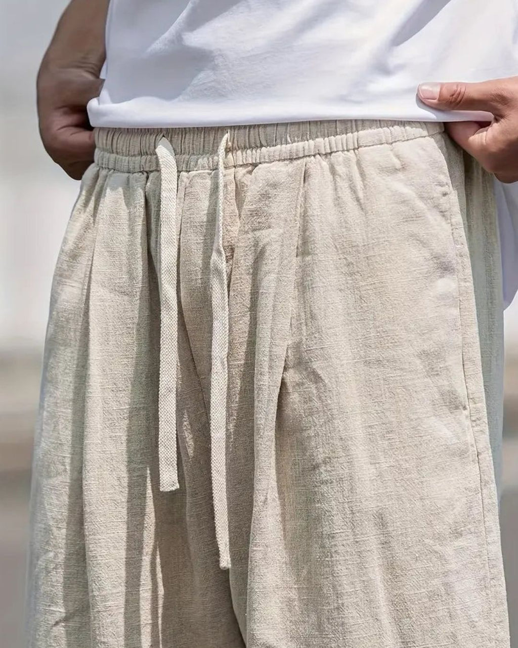 Men's Wide-Leg Trousers with Drawstring Waist and Side Pockets