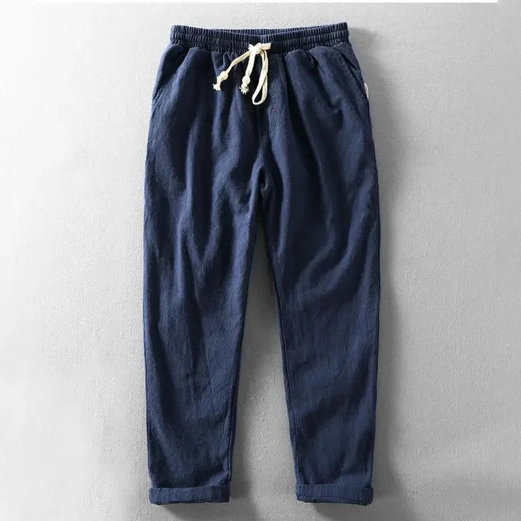 Men's Wide-Leg Trousers with Visible Woven Texture and Elasticated Waistband