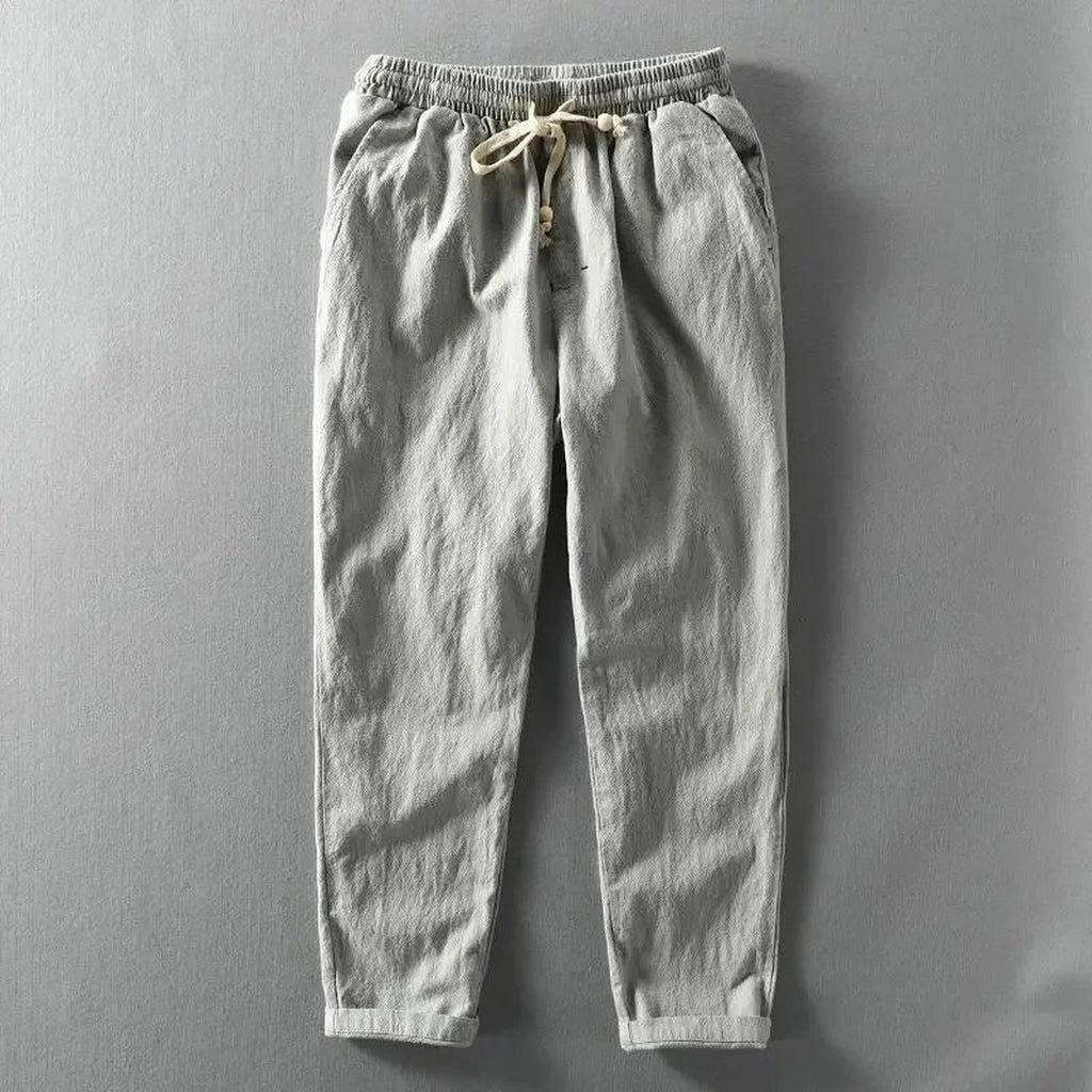 Men's Wide-Leg Trousers with Visible Woven Texture and Elasticated Waistband