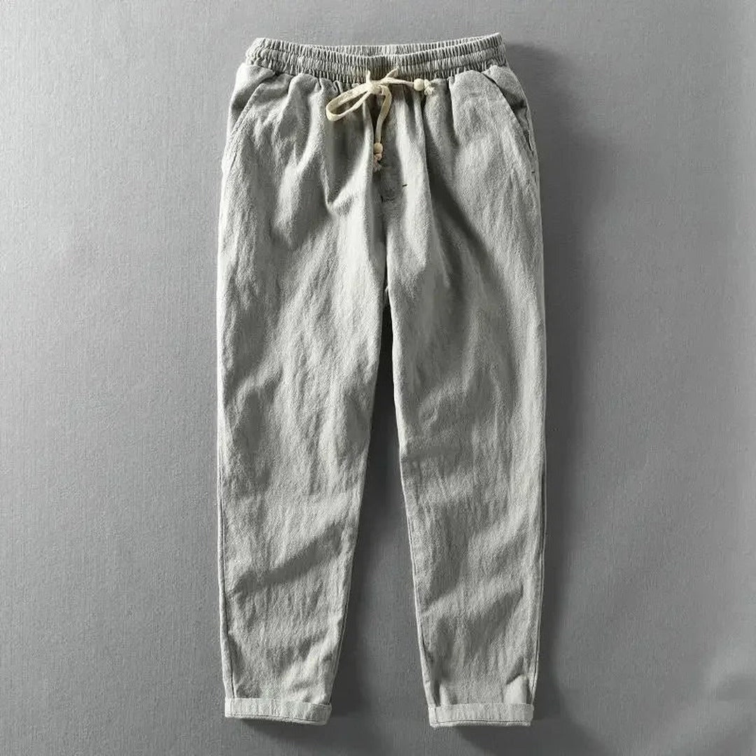 Men's Wide-Leg Trousers with Visible Woven Texture and Elasticated Waistband
