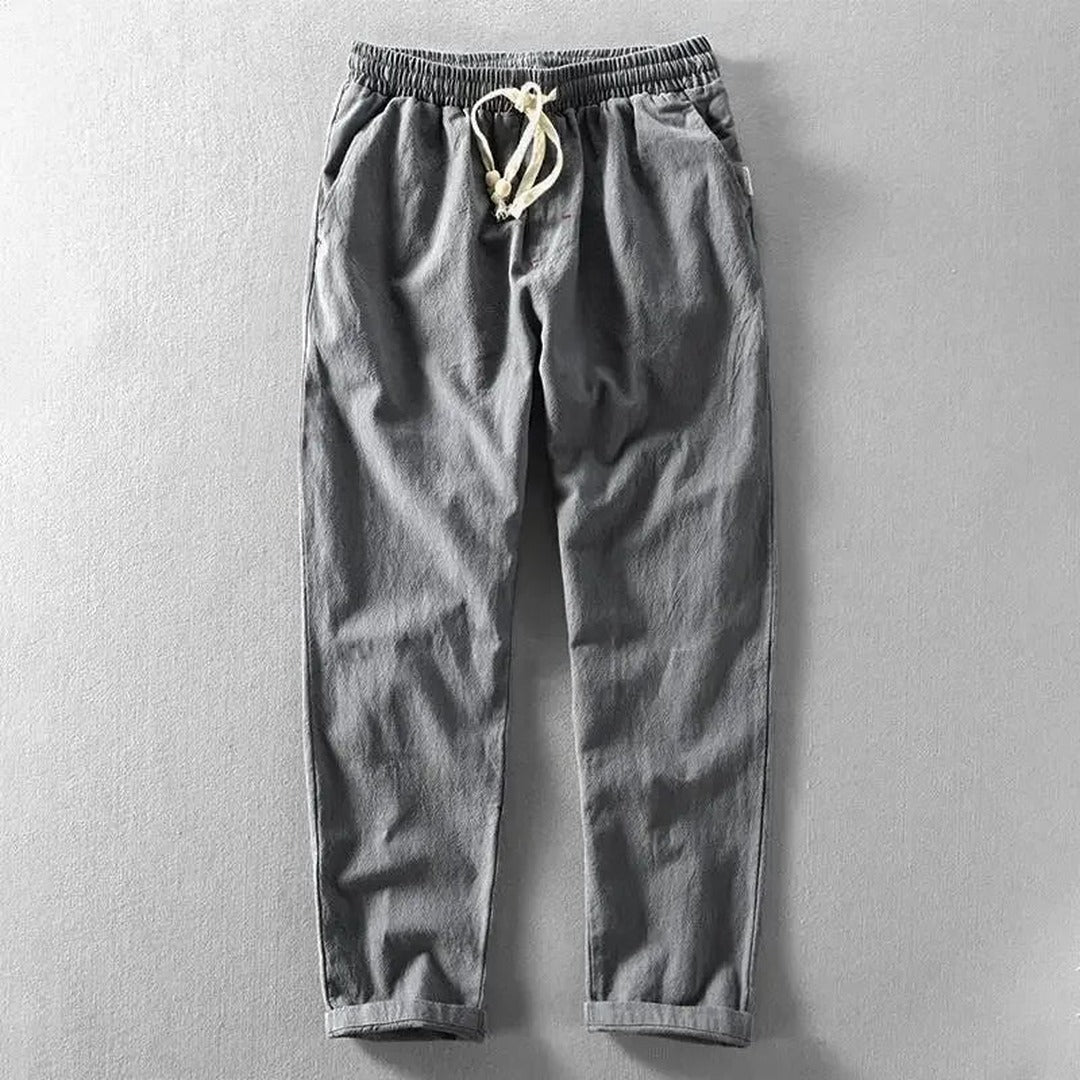 Men's Wide-Leg Trousers with Visible Woven Texture and Elasticated Waistband
