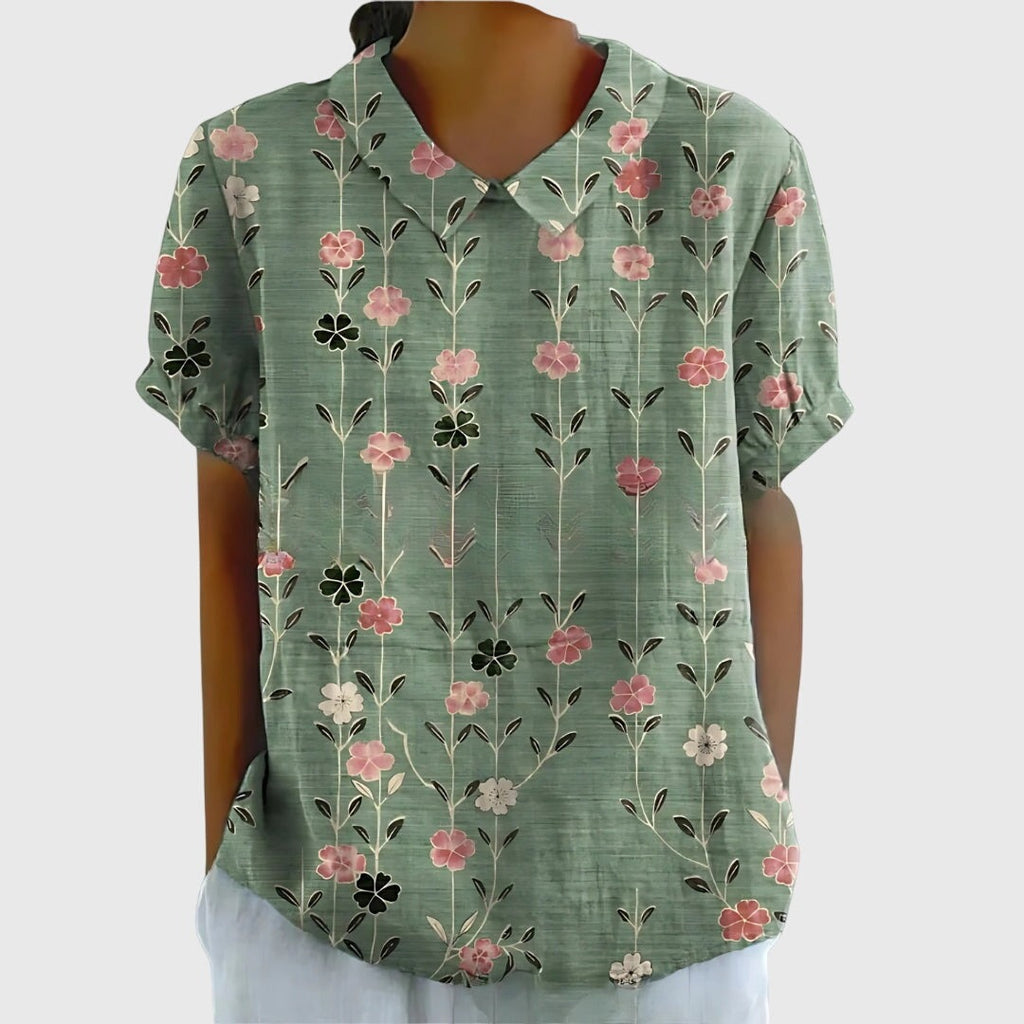 Women's Floral Tunic Blouse with Short Sleeves
