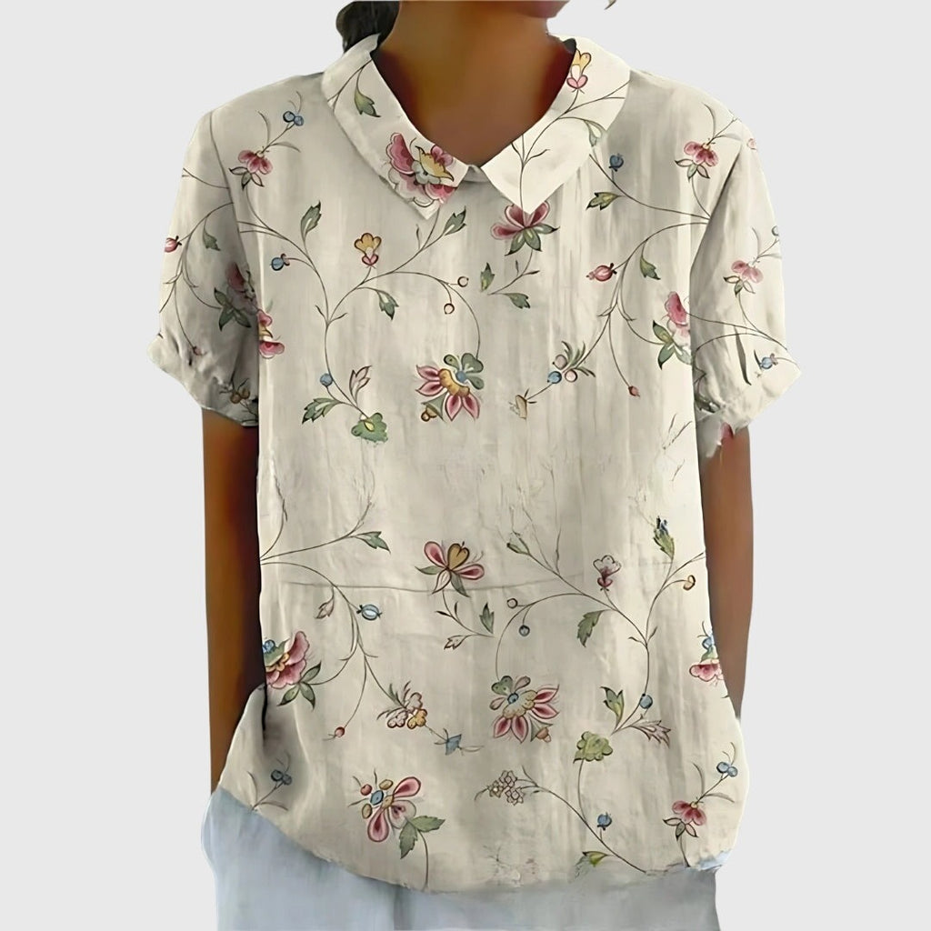 Women's Floral Tunic Blouse with Short Sleeves