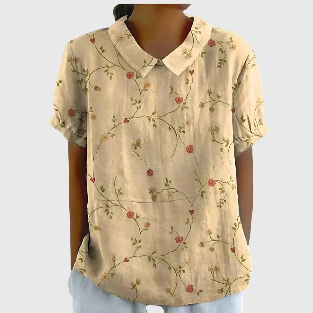 Women's Floral Tunic Blouse with Short Sleeves