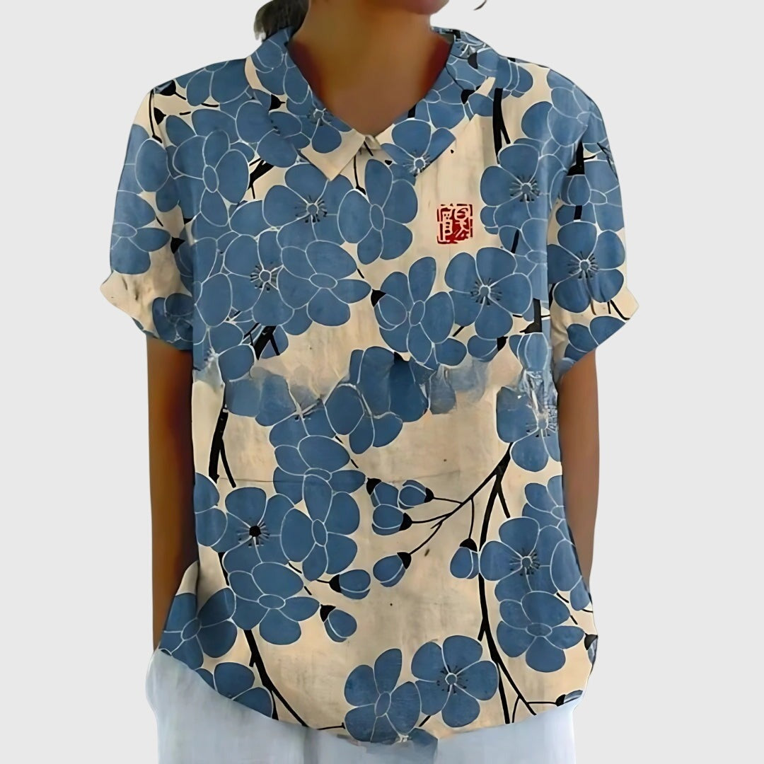 Women's Floral Tunic Blouse with Short Sleeves