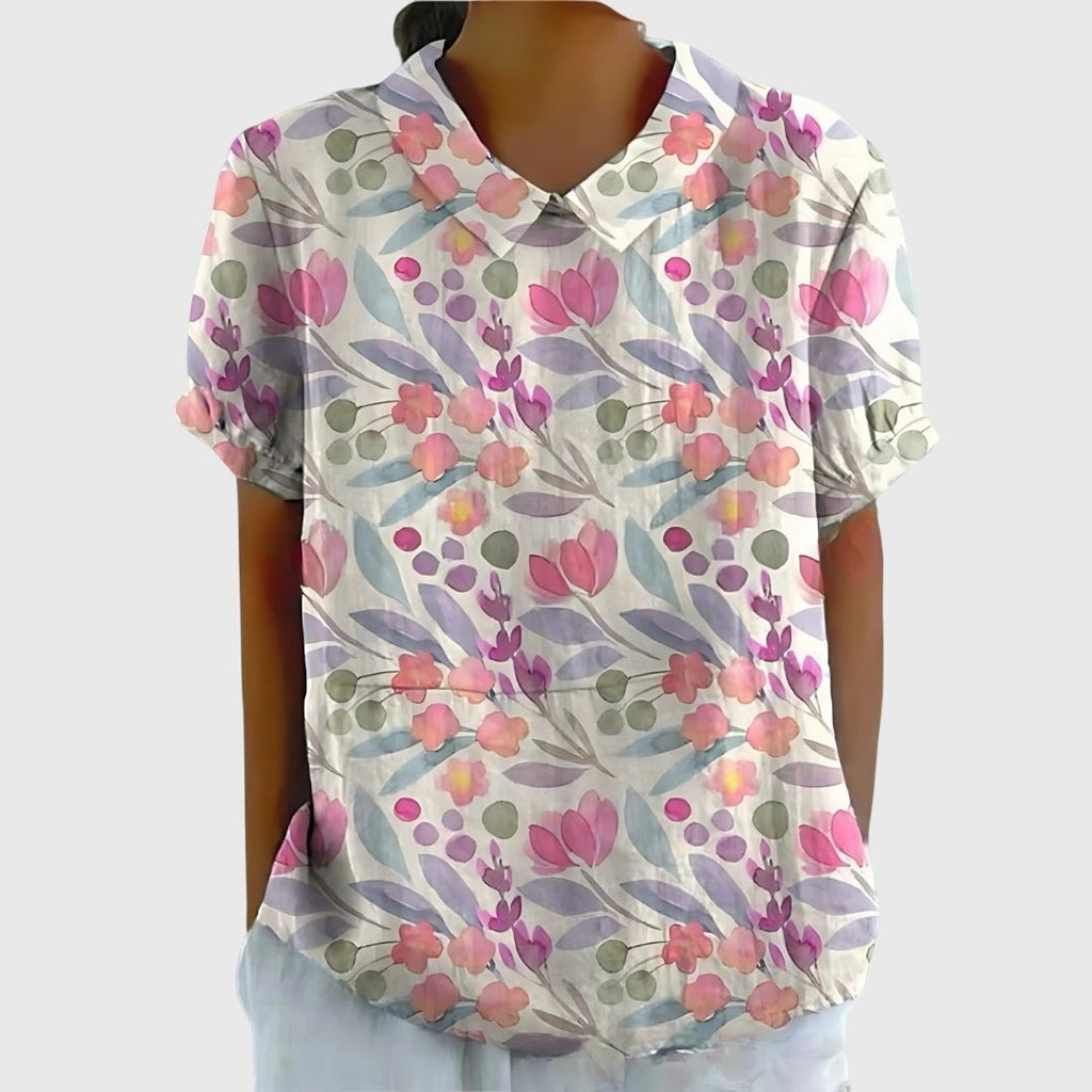 Women's Floral Tunic Blouse with Short Sleeves