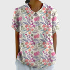Women's Floral Tunic Blouse with Short Sleeves