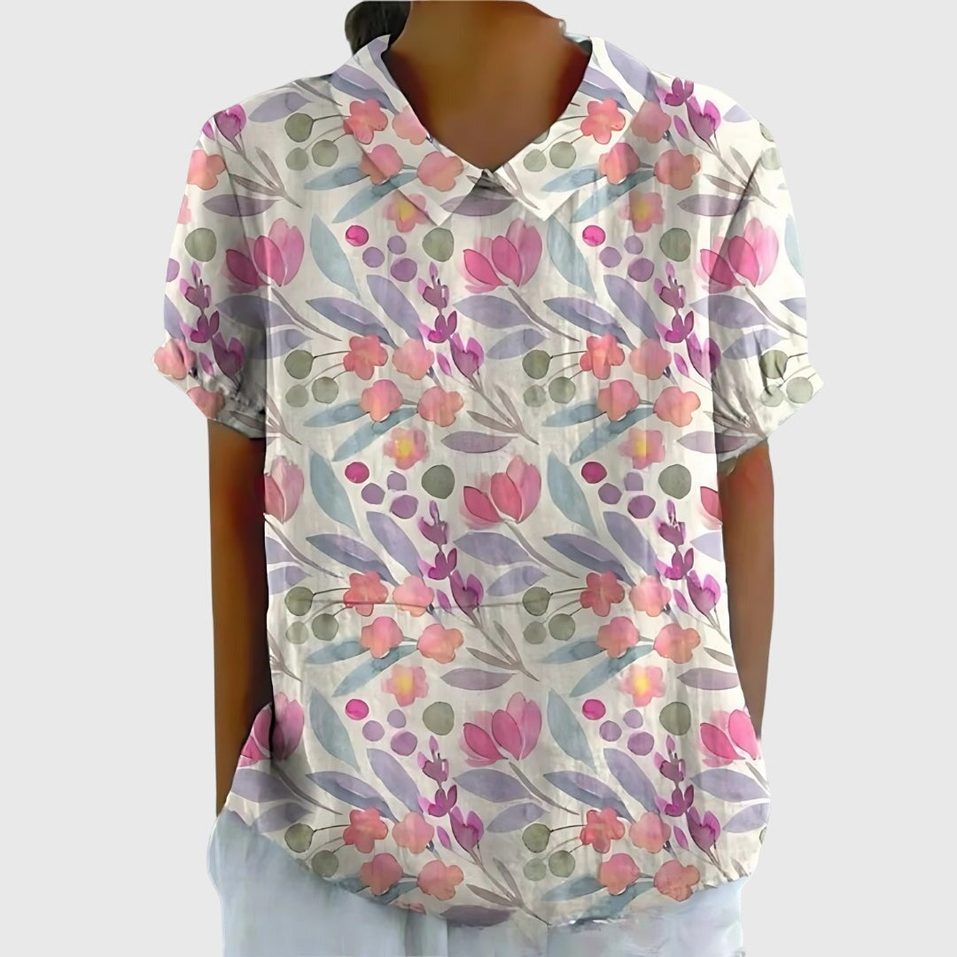 Women's Floral Tunic Blouse with Short Sleeves