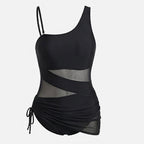 Women's One Piece Swimsuit with Open-Weave Panel and Ruched Skirt