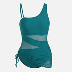 Women's One Piece Swimsuit with Open-Weave Panel and Ruched Skirt