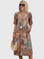 Women's Summer Boho Midi Dress with V-Neck and Pockets
