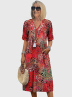 Women's Summer Boho Midi Dress with V-Neck and Pockets