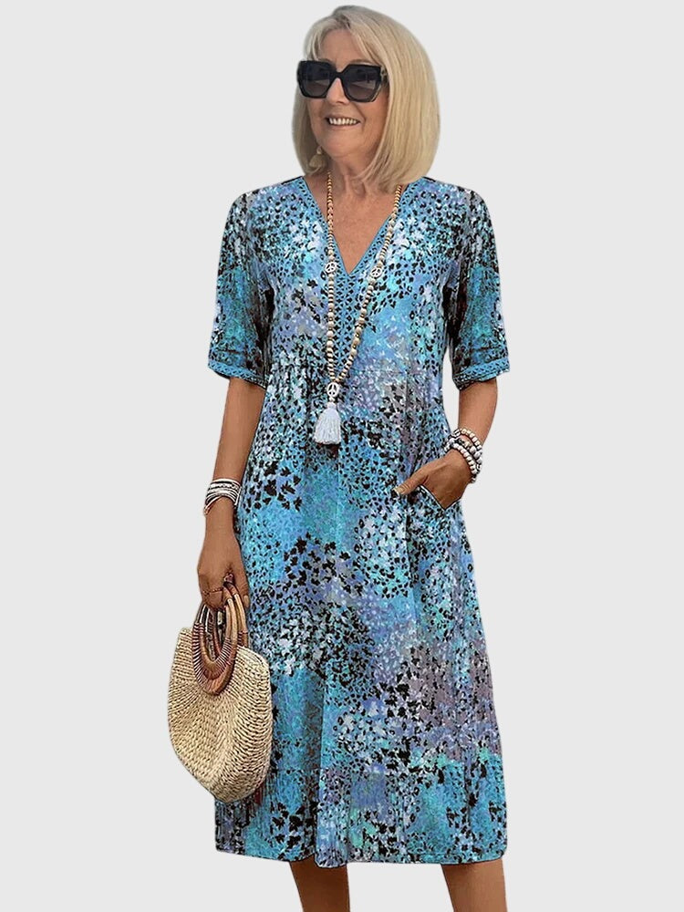 Women's Summer Boho Midi Dress with V-Neck and Pockets
