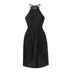 Women's Summer Party Midi Dress with Halter Neck and Open Back