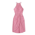 Women's Summer Party Midi Dress with Halter Neck and Open Back