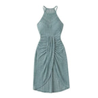Women's Summer Party Midi Dress with Halter Neck and Open Back