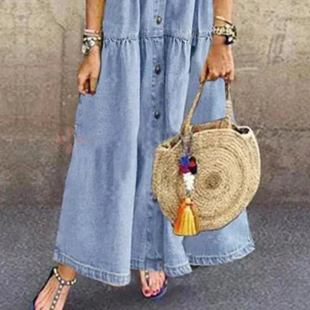 Women's Summer Shirt Maxi Dress with Chest Pockets