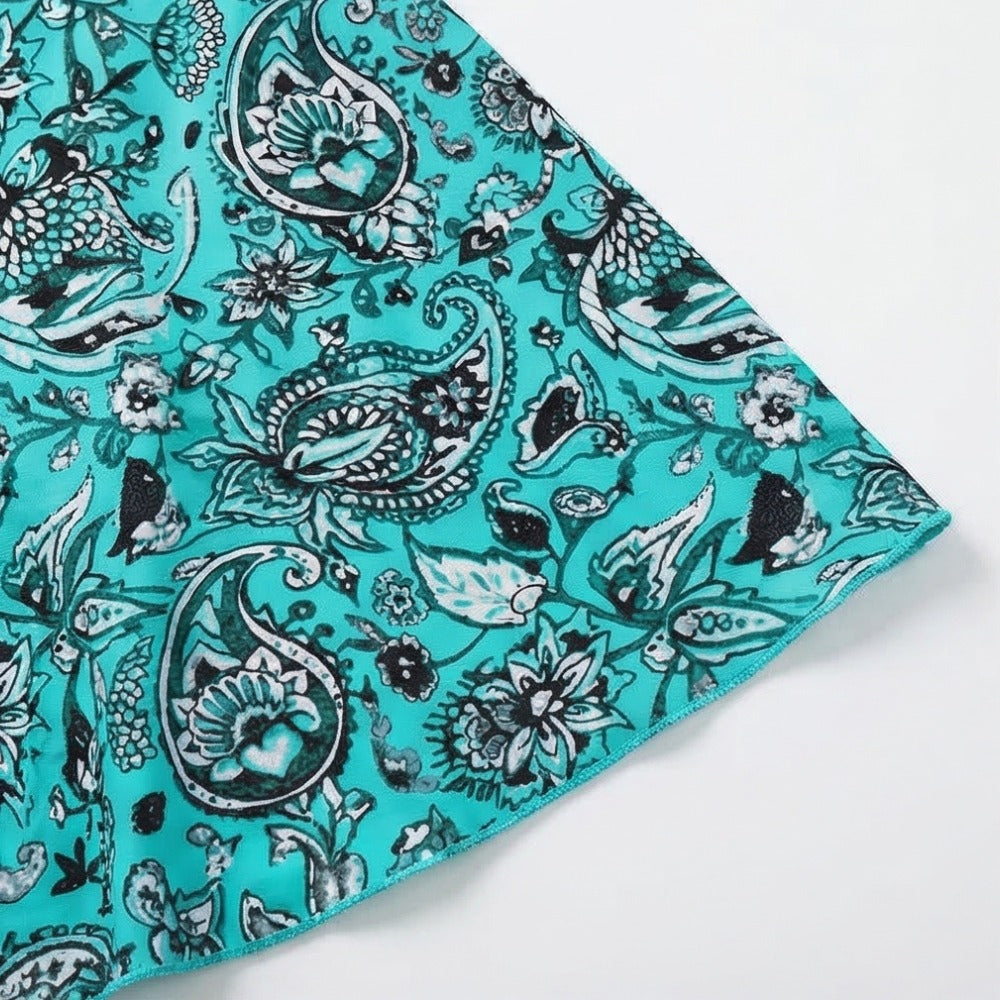 Women's Swimdress with Sweetheart Neckline and Paisley Print Skirt