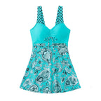 Women's Swimdress with Sweetheart Neckline and Paisley Print Skirt