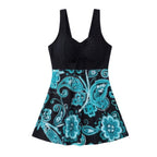 Women's Swimdress with Sweetheart Neckline and Paisley Print Skirt