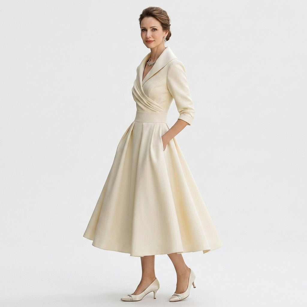 Women's Wedding Guest Evening Midi Dress with Pockets