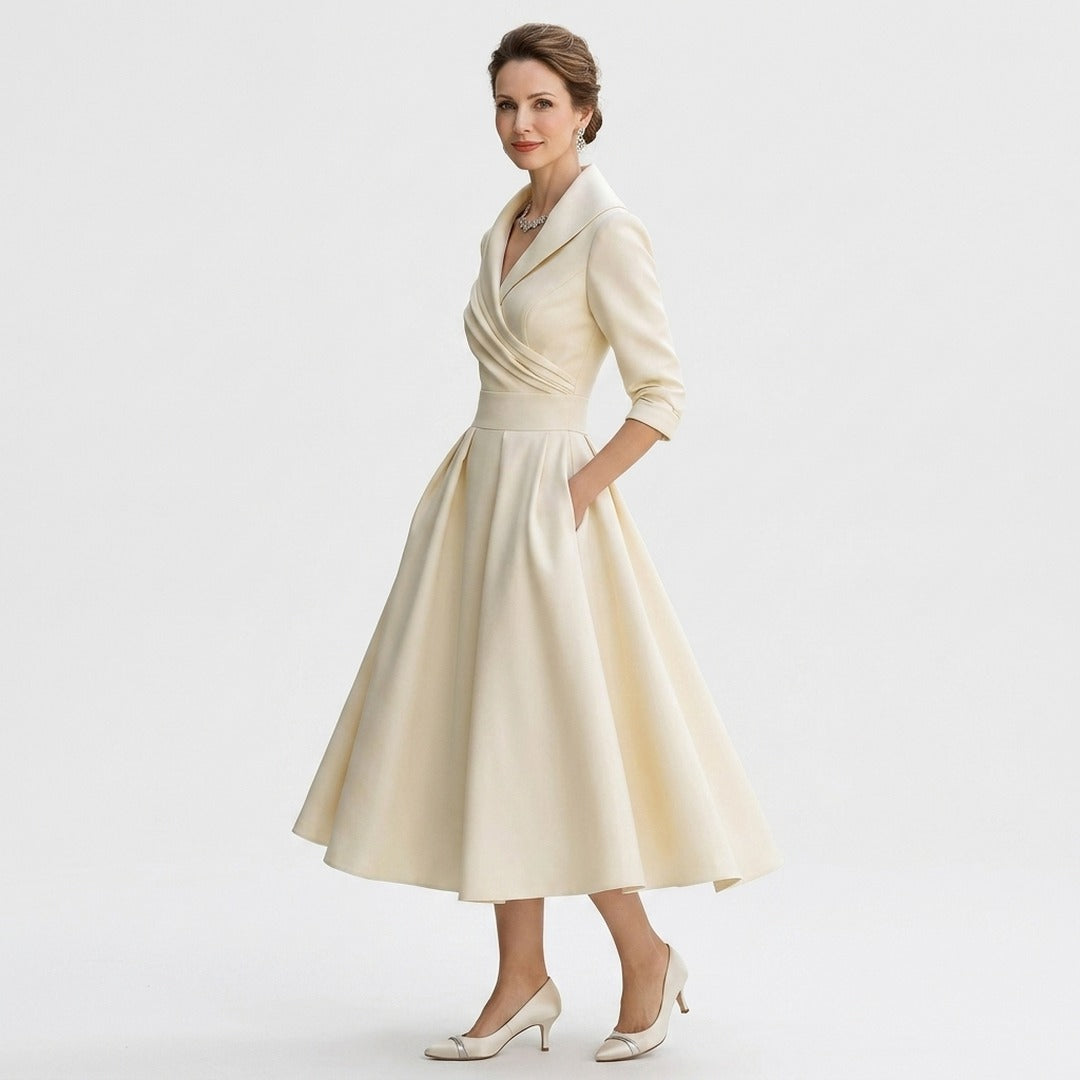 Women's Wedding Guest Evening Midi Dress with Pockets