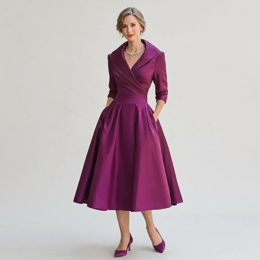 Women's Wedding Guest Evening Midi Dress with Pockets