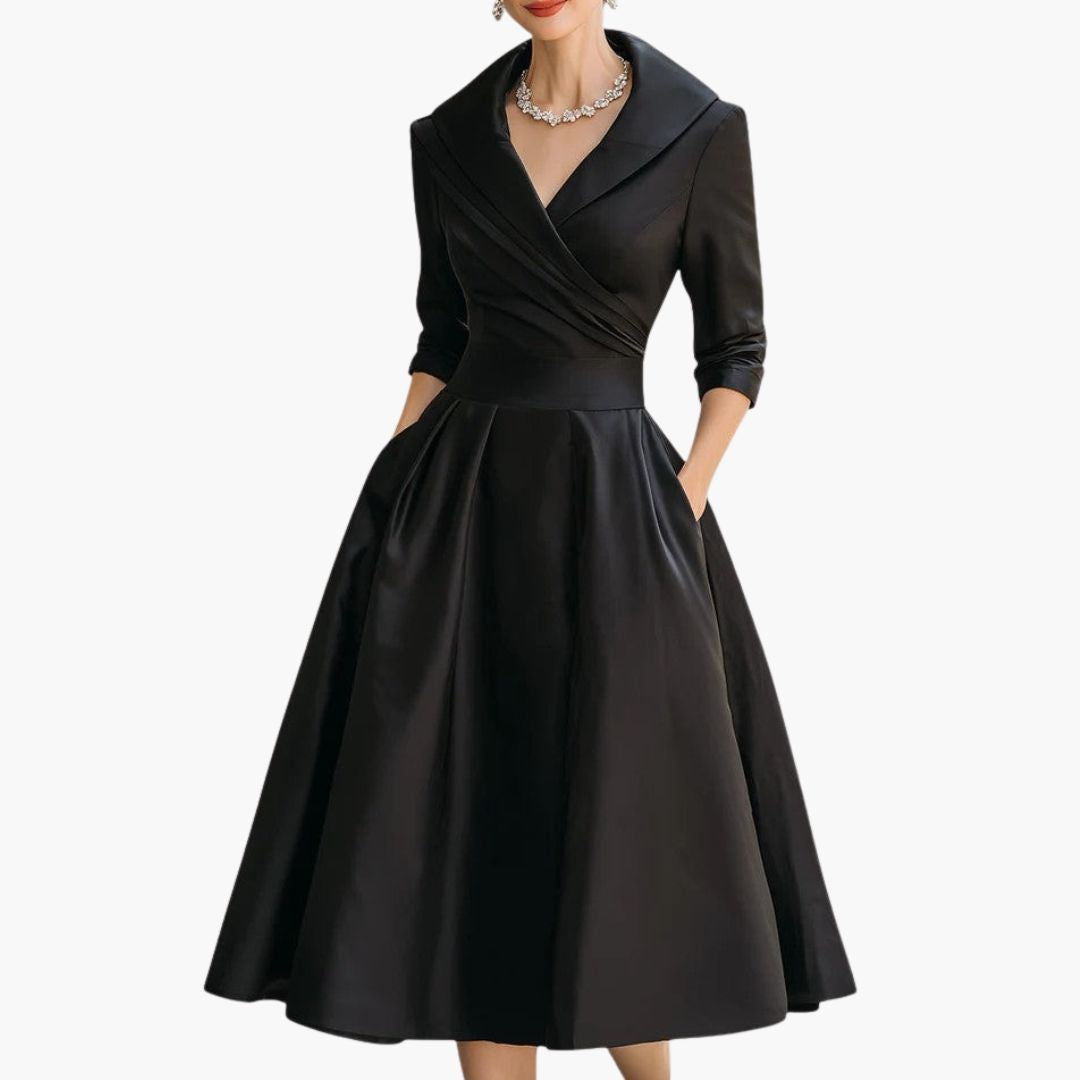 Women's Wedding Guest Evening Midi Dress with Pockets