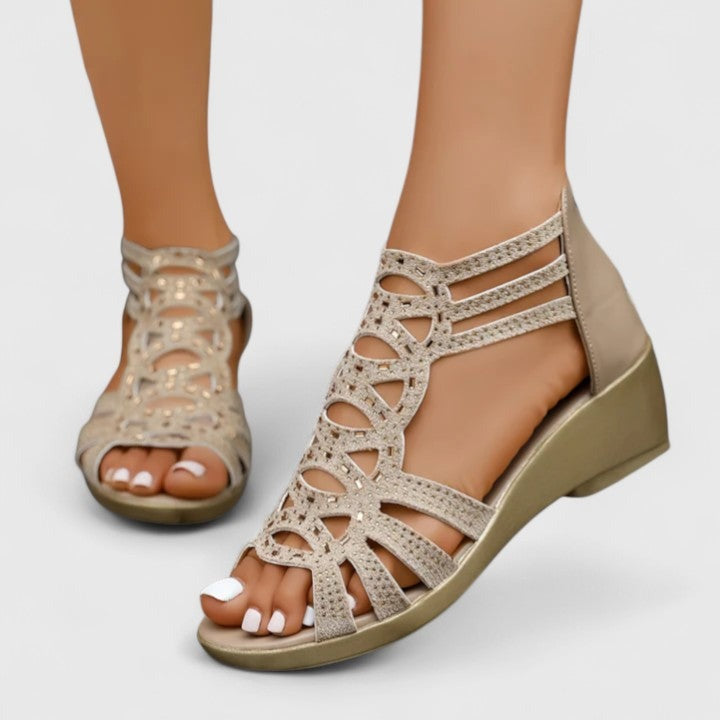 Women's Wedge Closed Toe Sandals with Cut-Out Upper