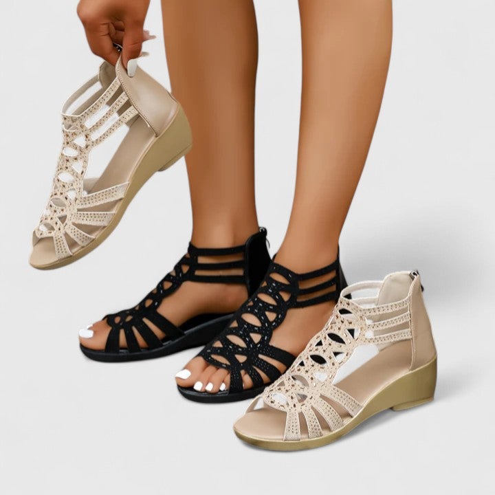 Women's Wedge Closed Toe Sandals with Cut-Out Upper