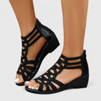 Women's Wedge Closed Toe Sandals with Cut-Out Upper