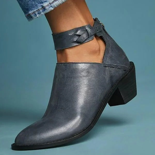 Women's Ankle Boots with Cut-Out Sides and Braided Ankle Strap