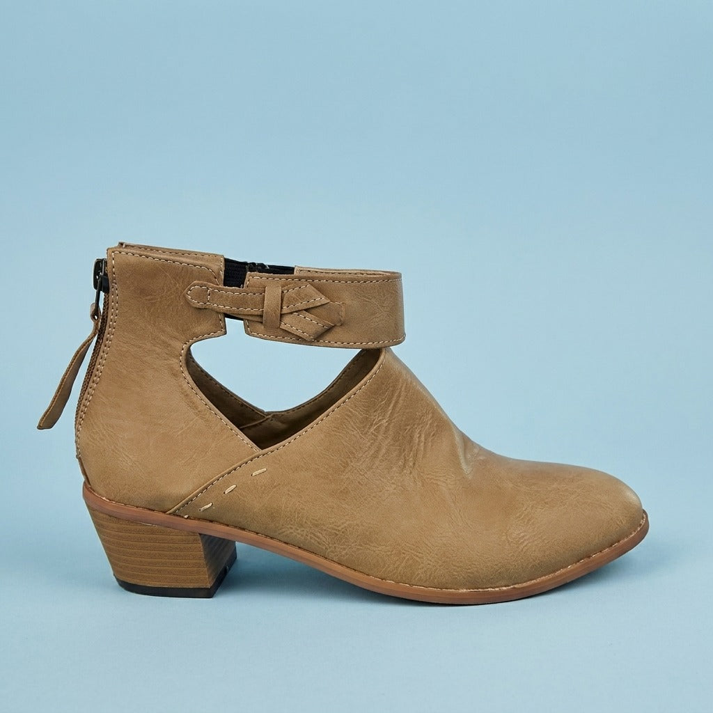 Women's Ankle Boots with Cut-Out Sides and Braided Ankle Strap