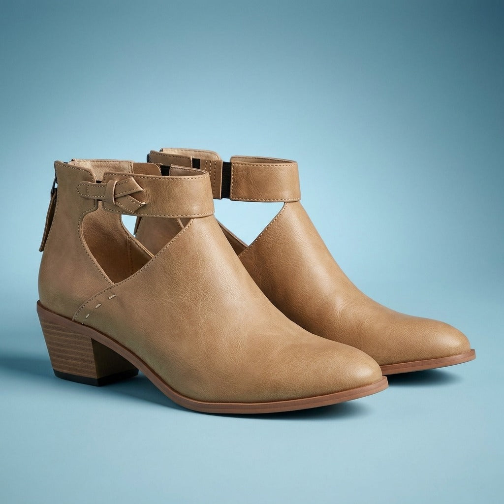 Women's Ankle Boots with Cut-Out Sides and Braided Ankle Strap