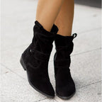 Women's Ankle Winter Boots with Buckle Strap and Slouched Shaft