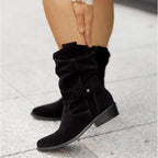 Women's Ankle Winter Boots with Buckle Strap and Slouched Shaft