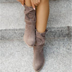 Women's Ankle Winter Boots with Buckle Strap and Slouched Shaft