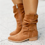 Women's Ankle Winter Boots with Buckle Strap and Slouched Shaft