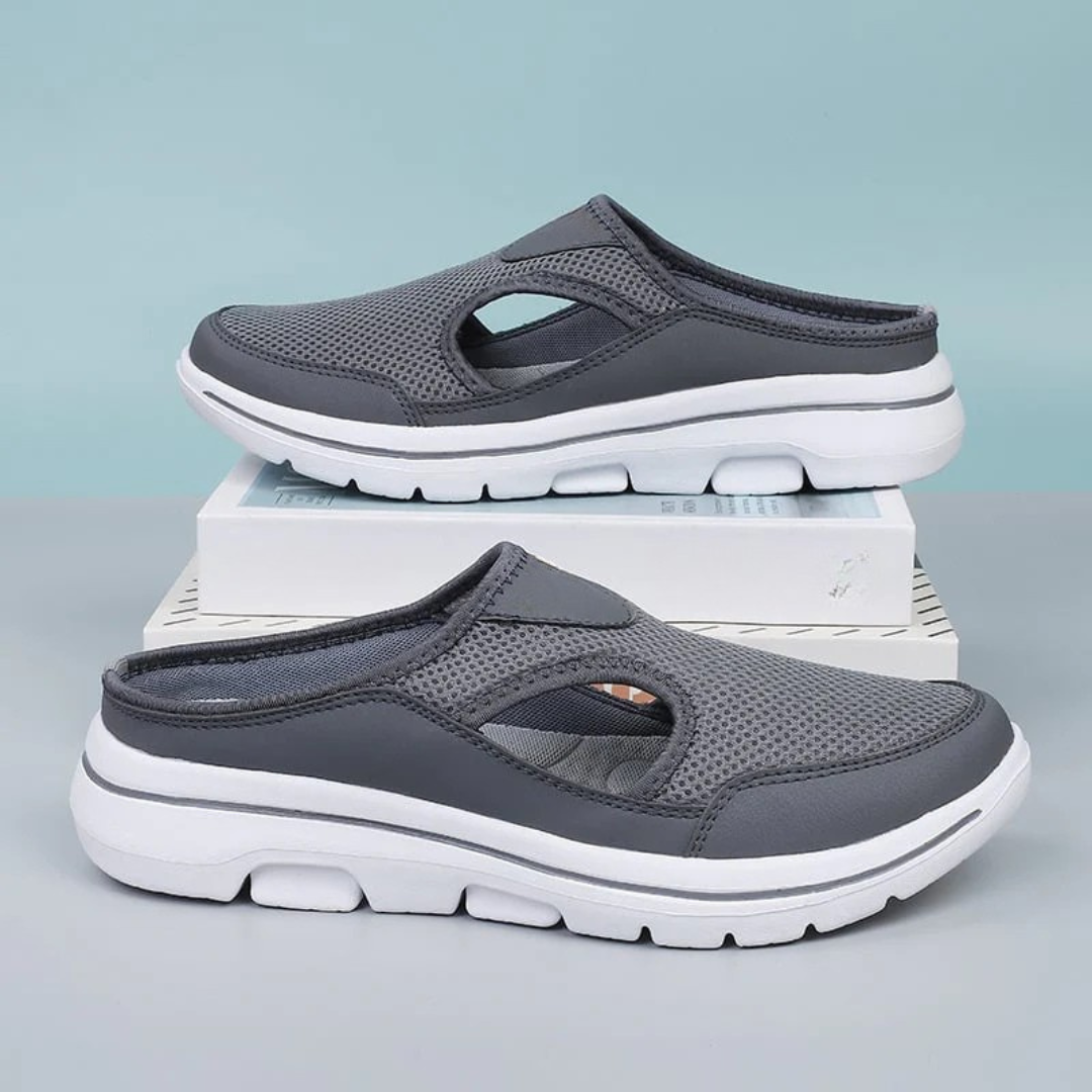 Women's Backless Mesh Slip-On Mules with Side Cutout and White Sole