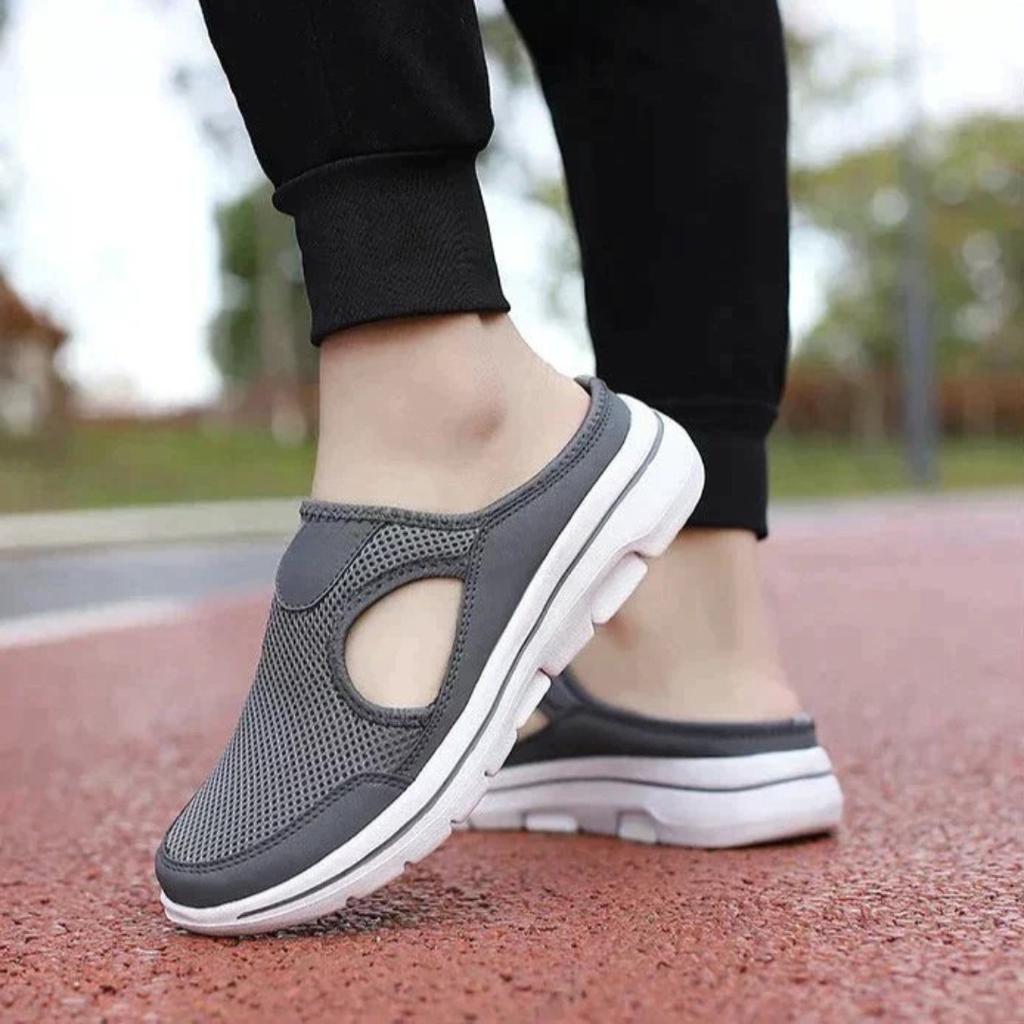 Women's Backless Mesh Slip-On Mules with Side Cutout and White Sole