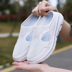 Women's Backless Mesh Slip-On Mules with Side Cutout and White Sole