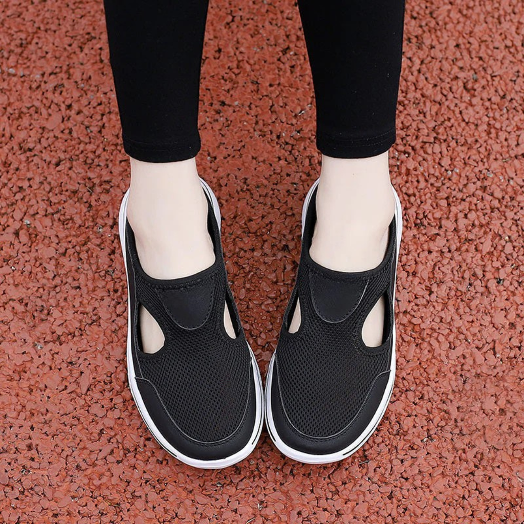 Women's Backless Mesh Slip-On Mules with Side Cutout and White Sole