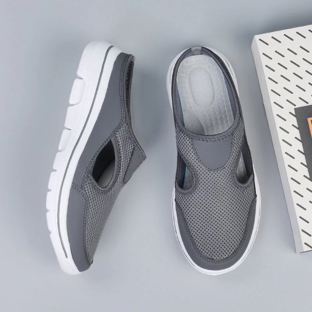 Women's Backless Mesh Slip-On Mules with Side Cutout and White Sole