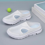 Women's Backless Mesh Slip-On Mules with Side Cutout and White Sole