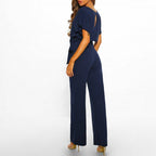 Women's Boat Neck Jumpsuit with Flutter Sleeves and Self-Tie Belt
