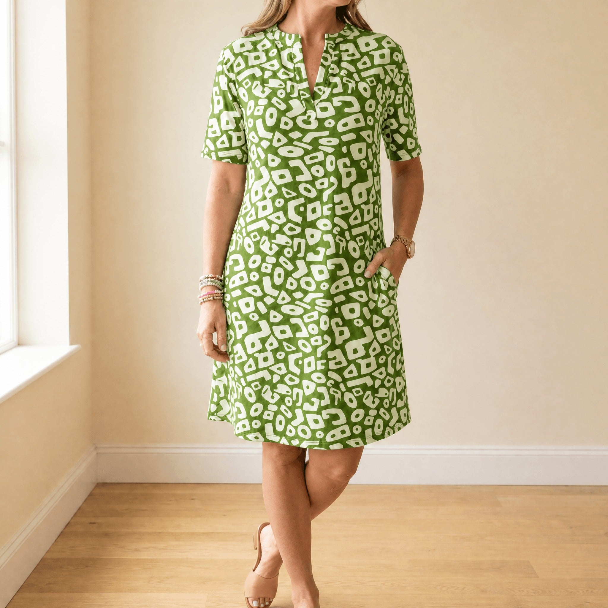 Women's Boho Summer Mini Dress with V-Neck and Flared Hem