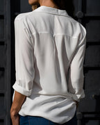 Women's Button-Down Shirt with Point Collar and Rolled Cuff Long Sleeves